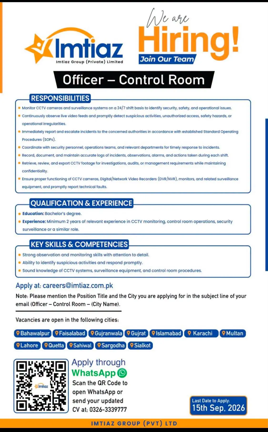 imtiaz careers 2026 – officer control room jobs across pakistan
