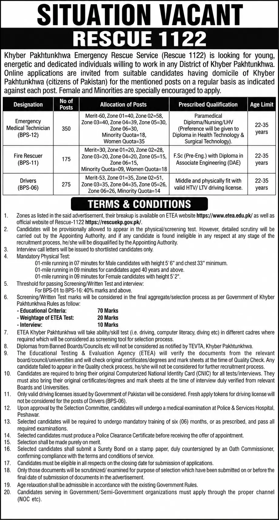 rescue 1122 kpk september jobs 2026 advertisement
