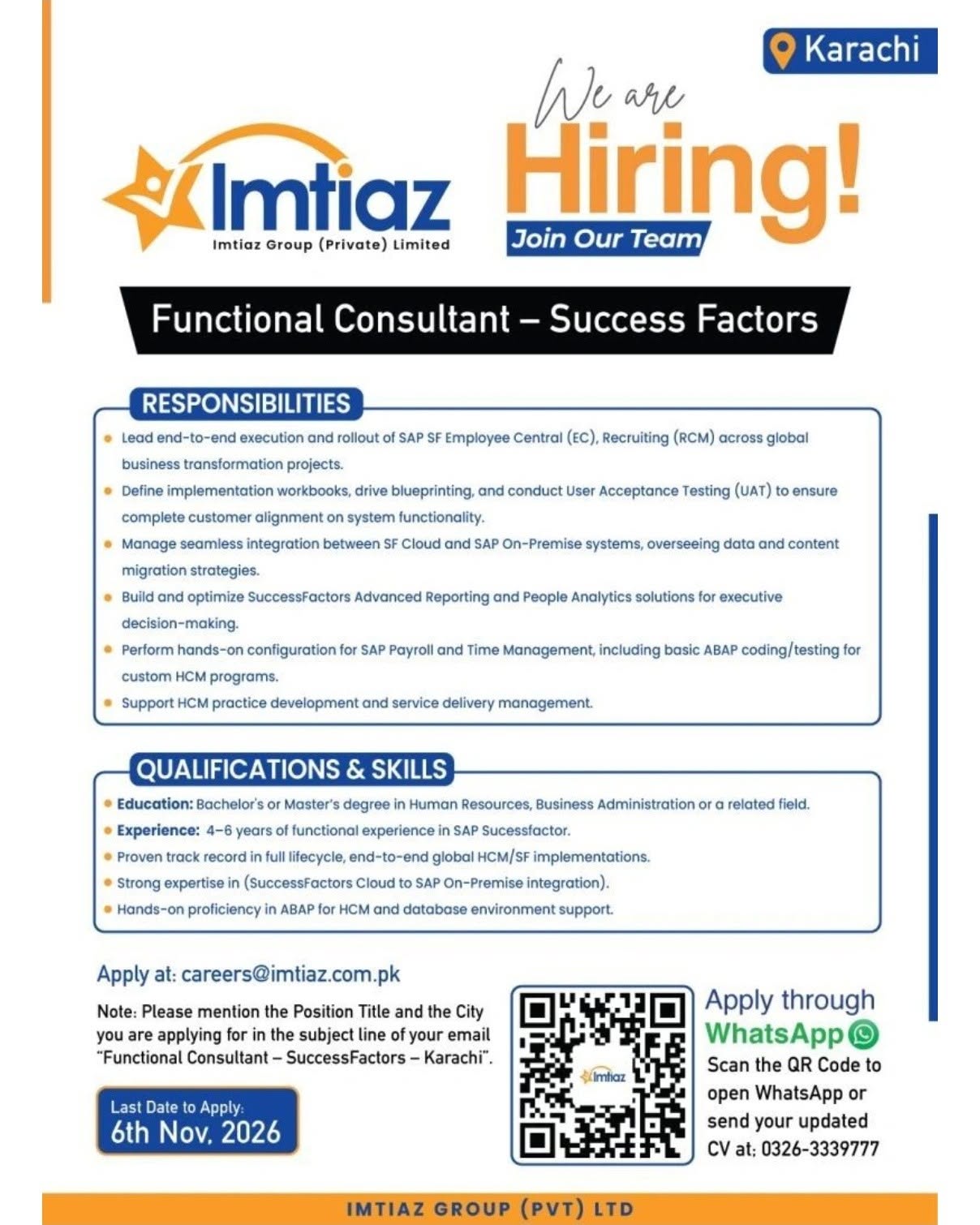 Imtiaz Group Jobs 2026 in Karachi 