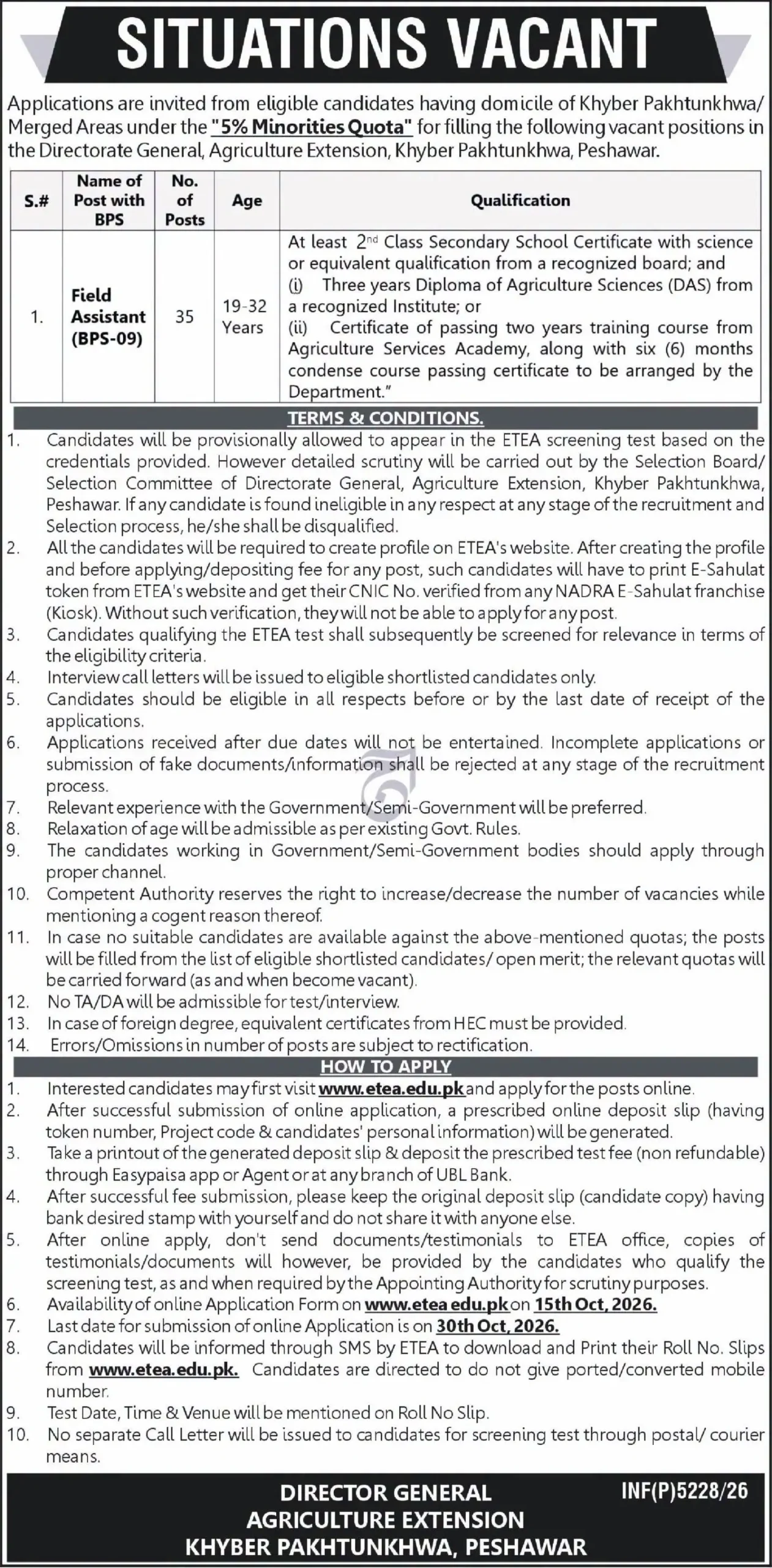 Agriculture Extension KPK Jobs 2026 Advertisement