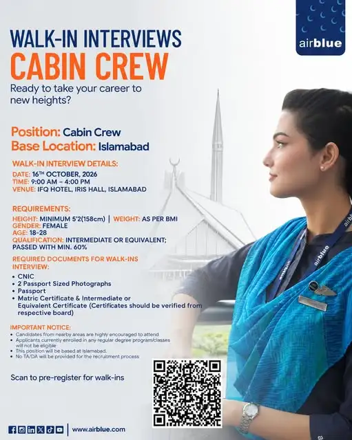 Airblue Cabin Crew Jobs 2026