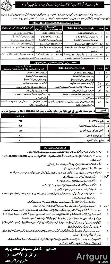 Punjab Police Constable Jobs October 2026 advertisement